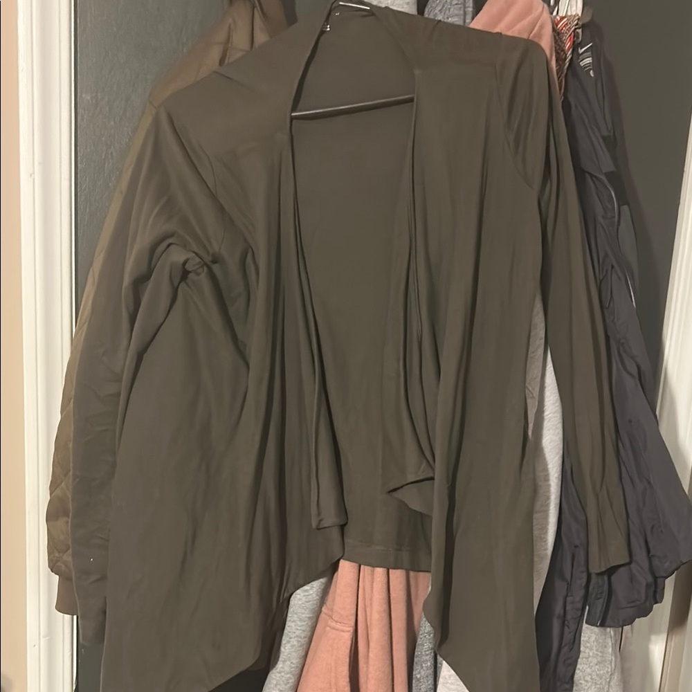 Olive Green Open Front Cardigan